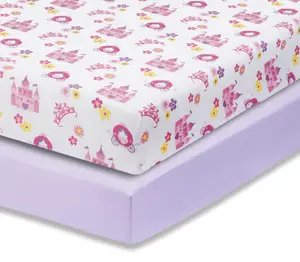 Everyday Kids 2 Pack Fitted Crib Sheet, 100% Soft Breathable Microfiber its Standard Size Crib Mattress 28in x 52in-Princess/Lavender