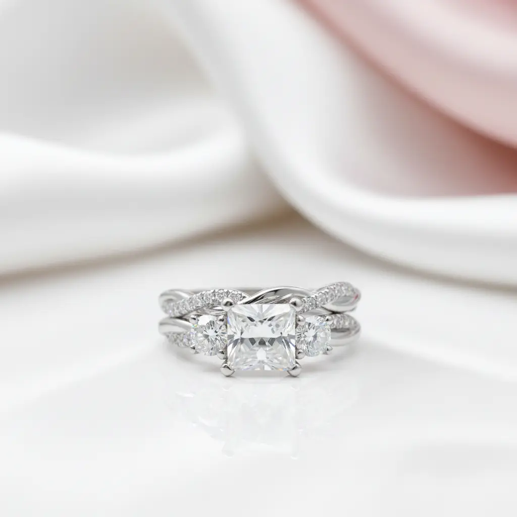 Princess Cut Diamond Option Twist Wedding Ring Set