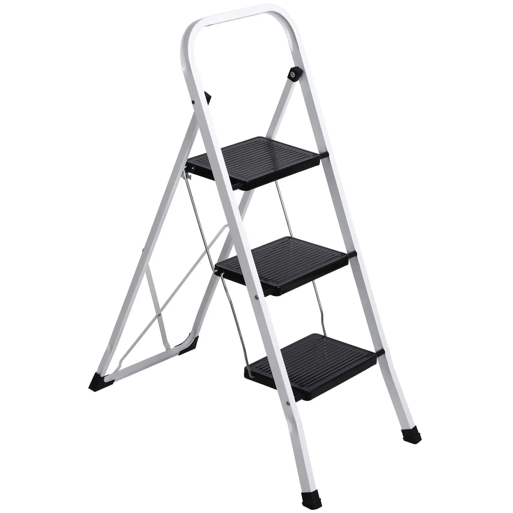 SuperDeal 3-Step Metal Frame Folding Step Stool - Wide Anti-Slip Platform, 330lbs Capacity, White, Portable Home Ladder for Home Use,summerwins