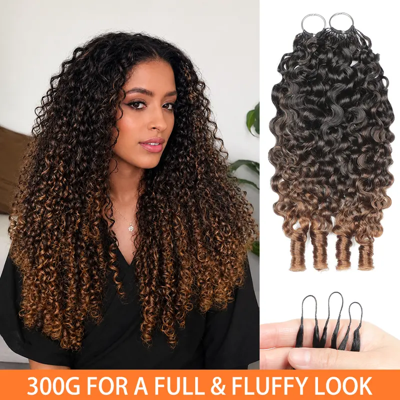 MORGENSTAR Burmese Curly Human Hair Extensions, Ombre Brown, Pre-Separated Lightweight ,50g/Pack, Curly Hair Extensions for Boho Braids
