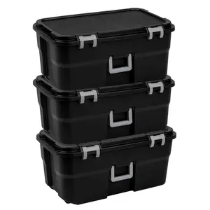 Sterilite Wheeled Footlocker, 22 Gal Storage Container with Lid, Black, 3 Pack