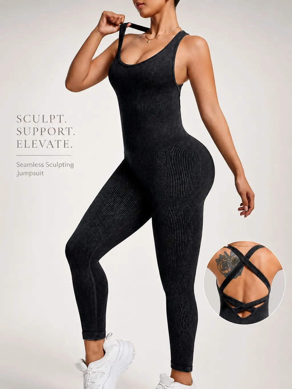 Women's Sports Jumpsuit, Seamless Ribbed 1-Piece Tank Romper for Yoga Workouts, Exercise Activewear, Ribbed Texture