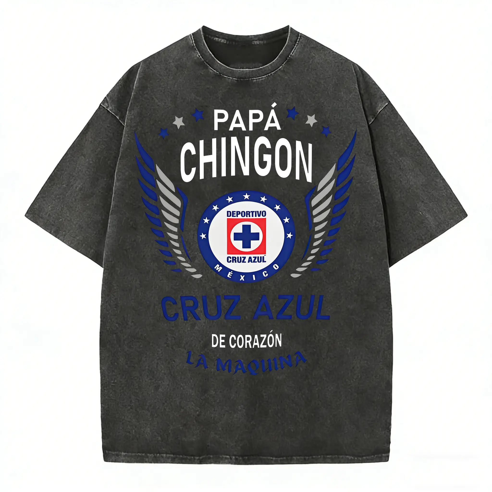 Papa Chingon Cruz Azul Vintage Washed Graphic T-Shirt Mexican La Maquina Soccer Fan Tee for Dad outdoorfun summerwins