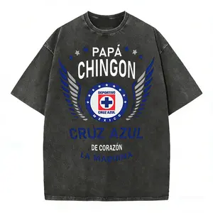 Papa Chingon Cruz Azul Vintage Washed Graphic T-Shirt Mexican La Maquina Soccer Fan Tee for Dad