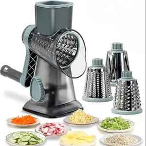 3 in 1 Manual Rotating Cheese Grater, 1 Count Multifunctional Vegetable Fruit Slicer with Replacement Blades, Modern Kitchen Utensils & Gadgets for Home Dining Room