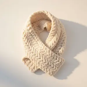 Cream Chenille Crochet Scarf