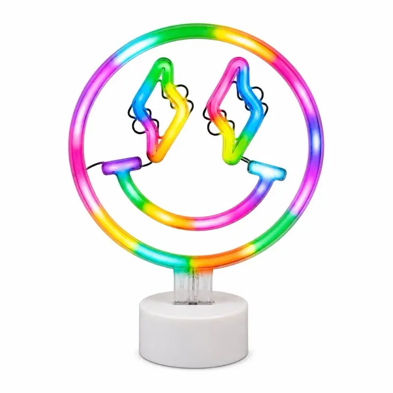 Vivitar RGB Smiley Face Neon Desk Light with Remote Color Changing Double-Sided LED Room Decor Adjustable Brightness IR Control sohochic