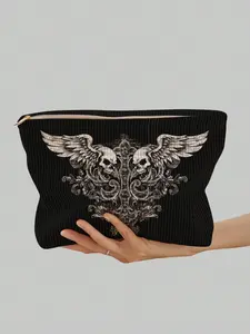 Goth Skull Pattern Double-Sided Printed Corduroy Cosmetic Bag