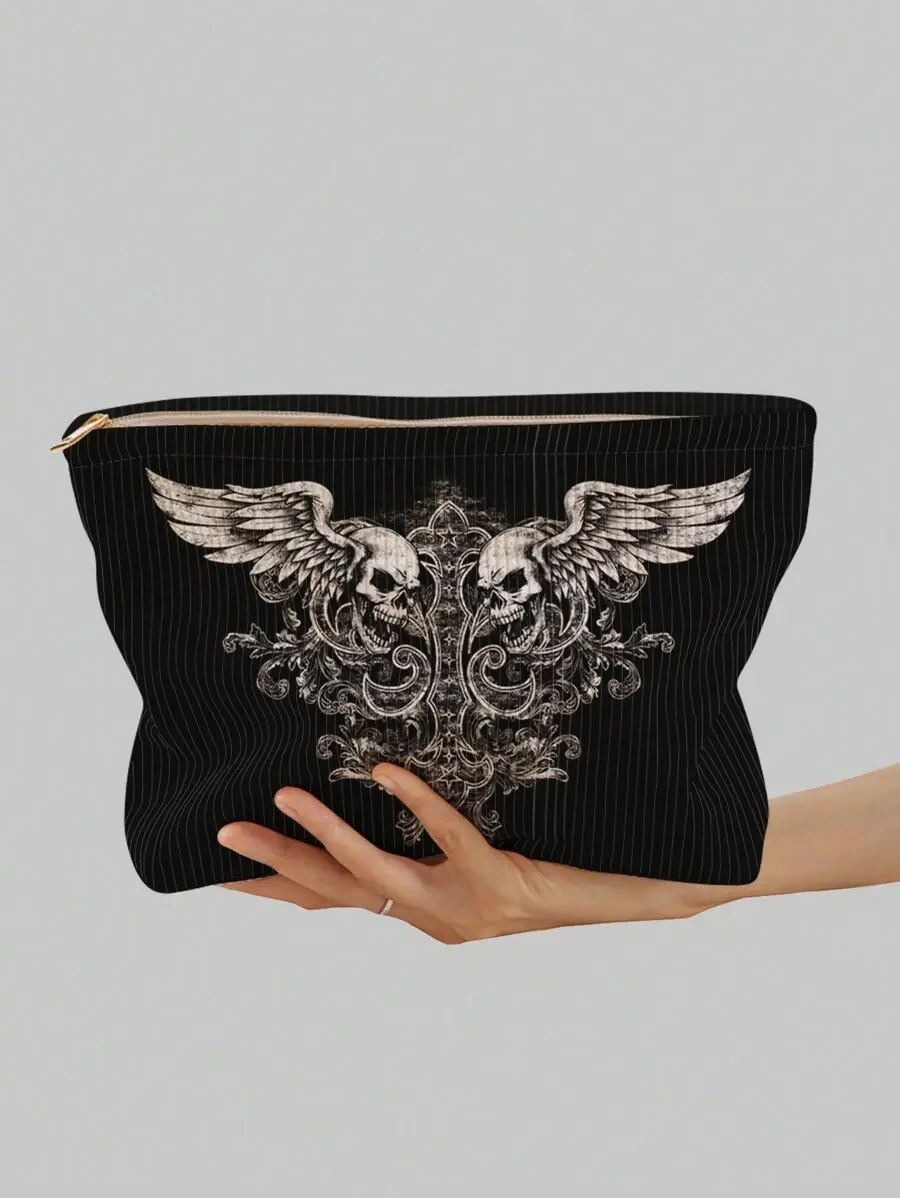 Goth Skull Pattern Double-Sided Printed Corduroy Cosmetic Bag Goth Skull Pattern Double-Sided Printed Corduroy Cosmetic Bag