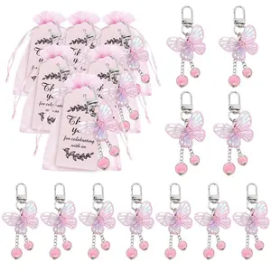 Butterfly Pendant Keychain Set, Includes Keychain + Transparent Hard Mesh Bag + Thank You Card, Perfect Gift for Babies, Weddings, Parties