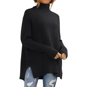 Women’s Oversized Turtleneck Pullover | Fall Batwing Sleeve Ribbed Tunic Sweater - Cozy & Chic for Autumn Days