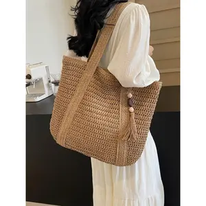 New Large Capacity Fringe Accessory Straw Beach Bag, Perfect for Vacation Travel Shopping Outdoor Use, Stylish and Versatile