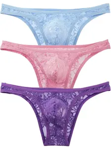 Men's Lace Ultra-Thin Mesh Fabric Breathable Semi-Transparent Triangle Briefs, Slim-Fitting Low Waist Comfort Elastic Fashion Shorts Underwear