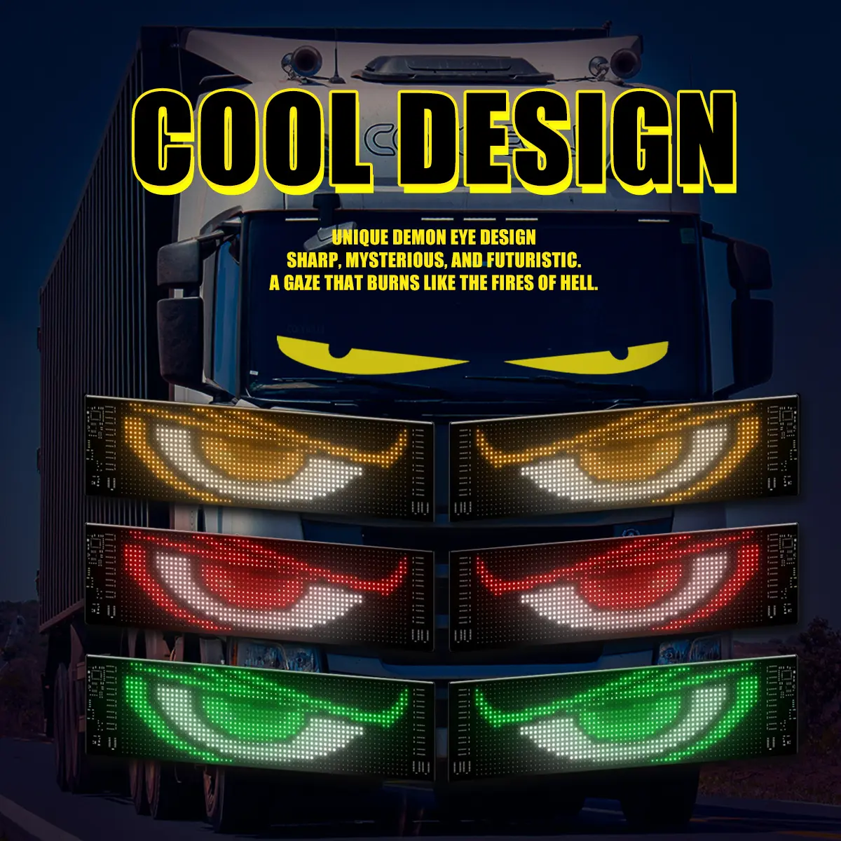 LED Eyes Car Devil Light Programmable Bluetooth Display for Vehicle Custom Text LED Panel for Window or Windshield Eye-Catching Animation for Trucks and Teslas Greenish Spring windshield eye lights, Led Lights Car