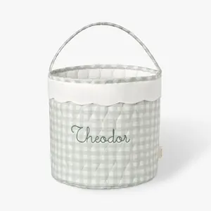 Quilted Storage Basket - Green Gingham