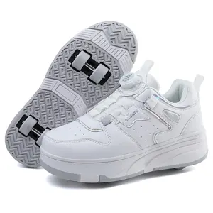 8-Wheel Roller Skates for Girls - Detachable 4-Wheel Design, Lightweight Low- Sneakers with Swivel Buckle Closure, Suitable for All-Season Street Sports and Roller Skating, Fashionable Streetwear, Fabric Upper Footwear