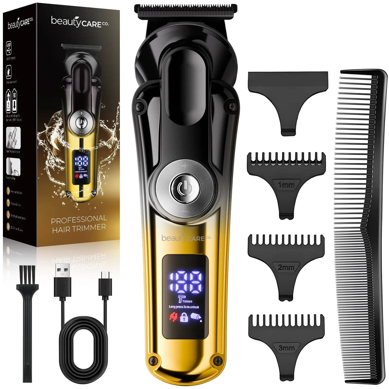 Hair Clippers for Men - Zero Gapped T-Blade Cordless Hair Trimmer & Beard Trimmer with LED Display, Rechargeable Self Haircut Kit for Home Grooming, Precision Edger with 3 Combs