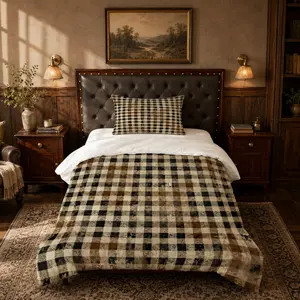 Vintage Plaid Duvet Cover Set, 2/3 Pieces (1 Duvet Cover + 1/2 Pillowcases, No Insert Included), Retro Farmhouse Distressed Print, Soft Breathable & Skin-Friendly Fabric, Ideal for Adults & Teens Bedroom Decor, Top Choice for Holiday Gifts