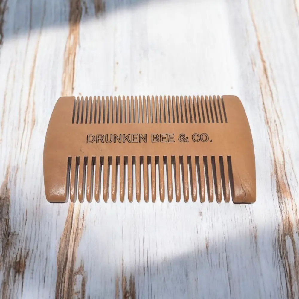 Beard & Mustache Engraved Comb with Faux Leather Case