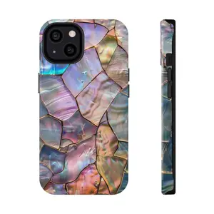 Iridescent Pearl Mosaic-Sea Shell Smartphone Case with Screen Protector, Durable Shockproof Cover for iPhone 17, 16, 15 Series Mobile Phone Protection Accessories