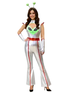 Women's Alien Costume for Halloween, Shiny Metallic One-Piece Space Bodysuit, Sci-Fi Fancy Dress for Party or Cosplay