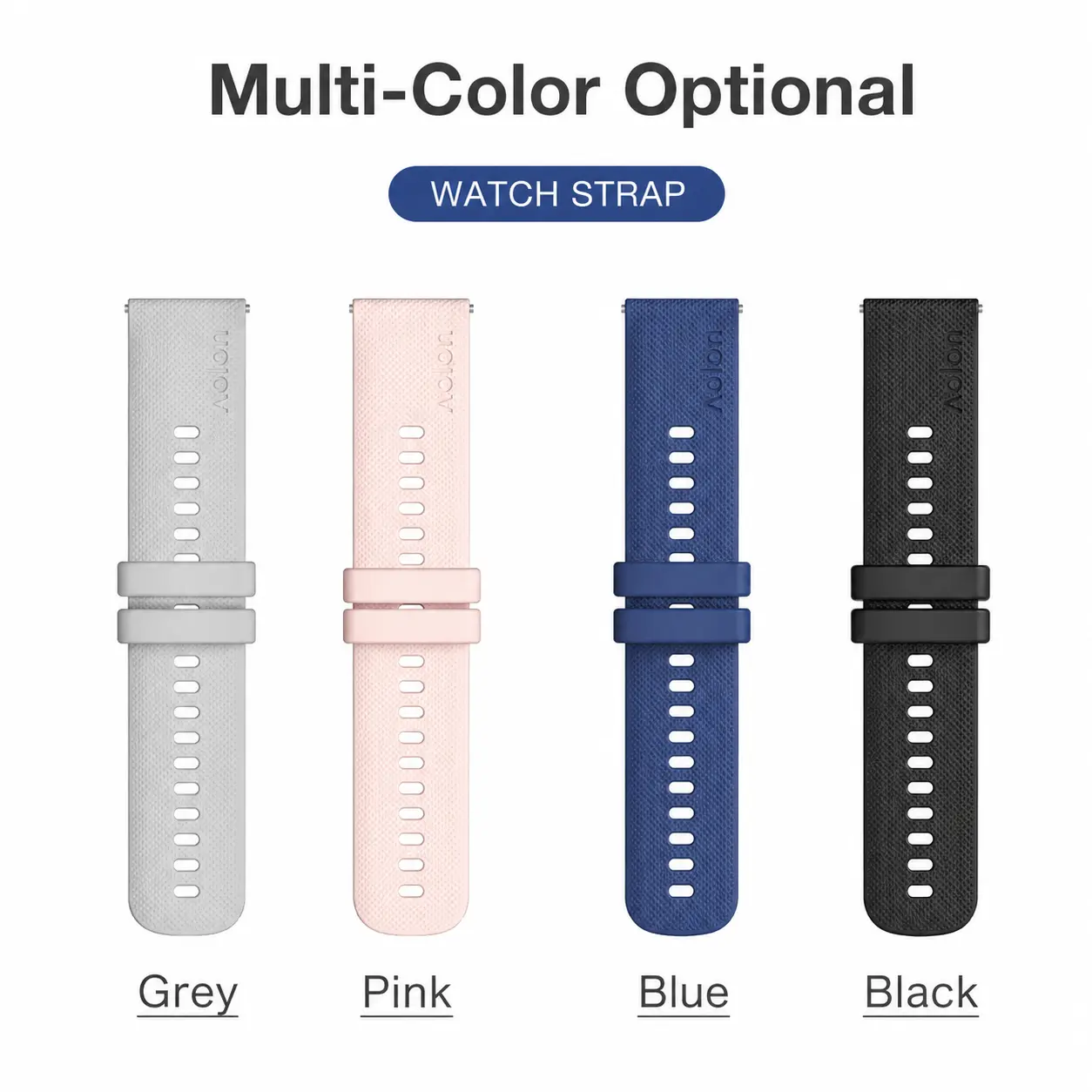 AOLON Smartwatch Replacement Strap,22mm Soft Silicone Watch Strap, Replacement Watch Band Compatible with Aolon Curve Smart Watch, Waterproof Sport Wristband, Black Blue Pink Gray