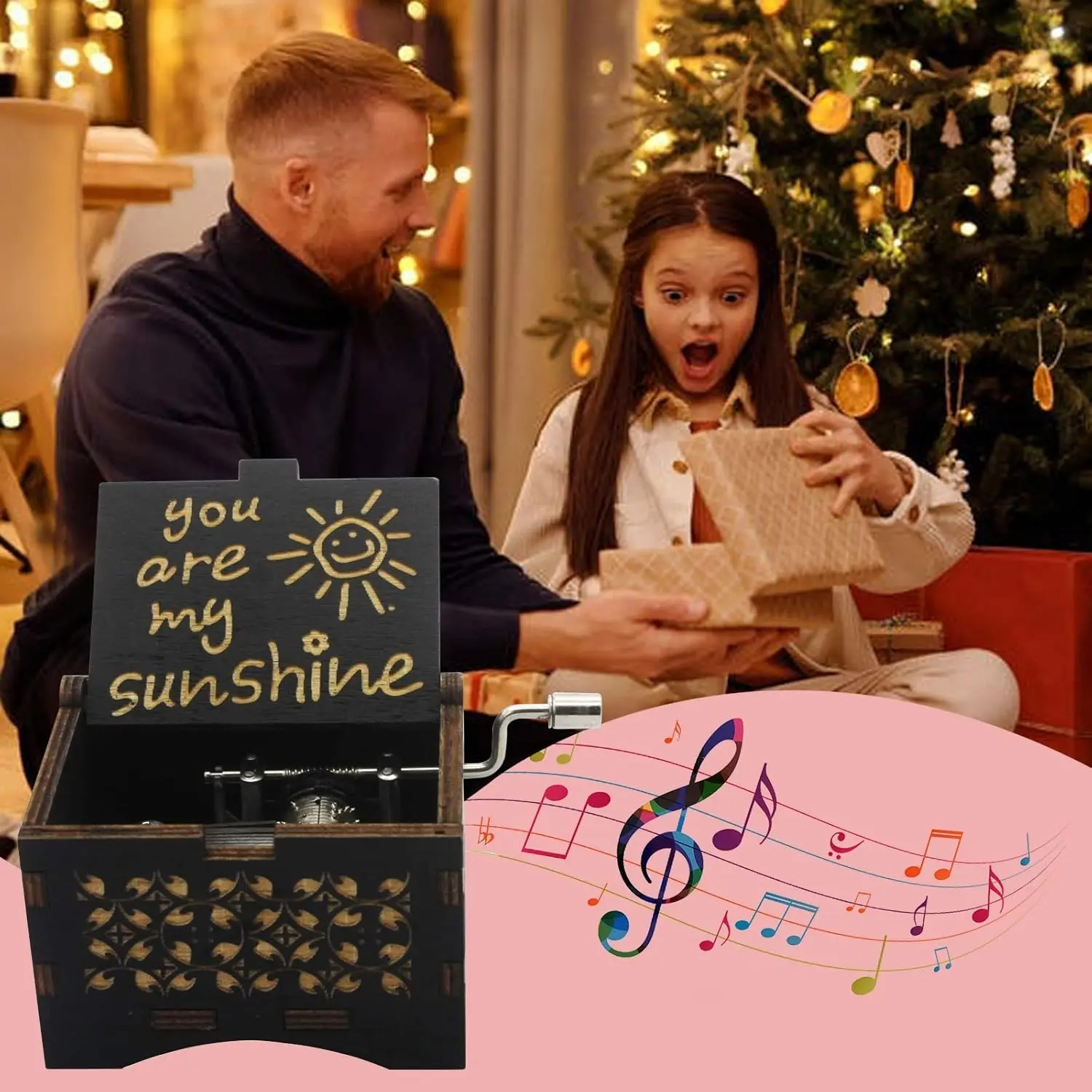 Hand-Crank Wooden Music Box - Plays “You Are My Sunshine” | Ideal Gift for Birthdays, Anniversaries & Weddings, Creates Family Bonding Moments