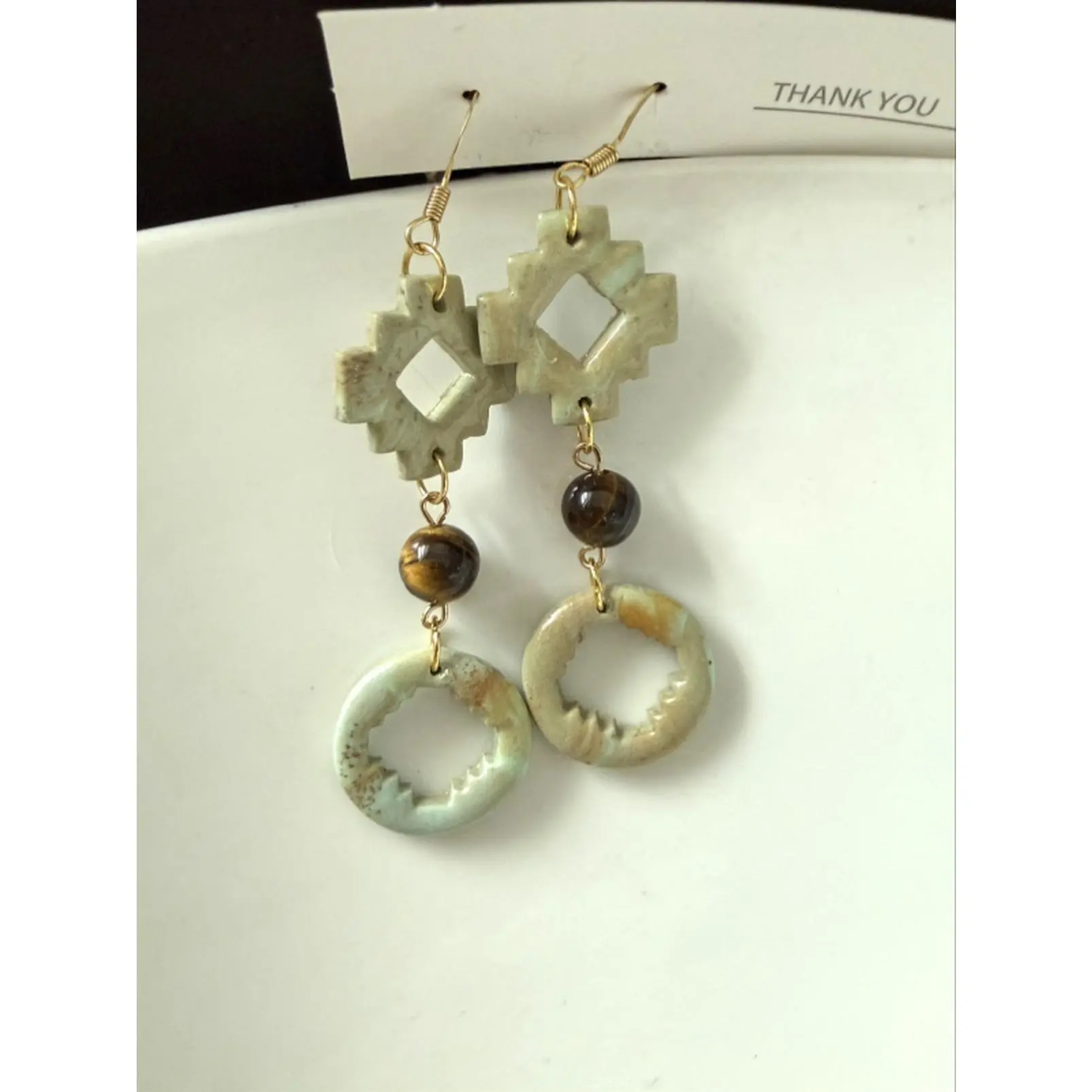 Aztec Style Polymer Clay Earrings with Tigers Eye Beads Perfect for All Occasions