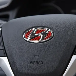 1pcs Carbon Emblem Sticker Fiber Car Steering Wheel Trim Sticker Cover Stickers Auto Decorative Decals For Hyundai i20 i30 Tucson Accent Car Interior Accessories Sticker For Cars