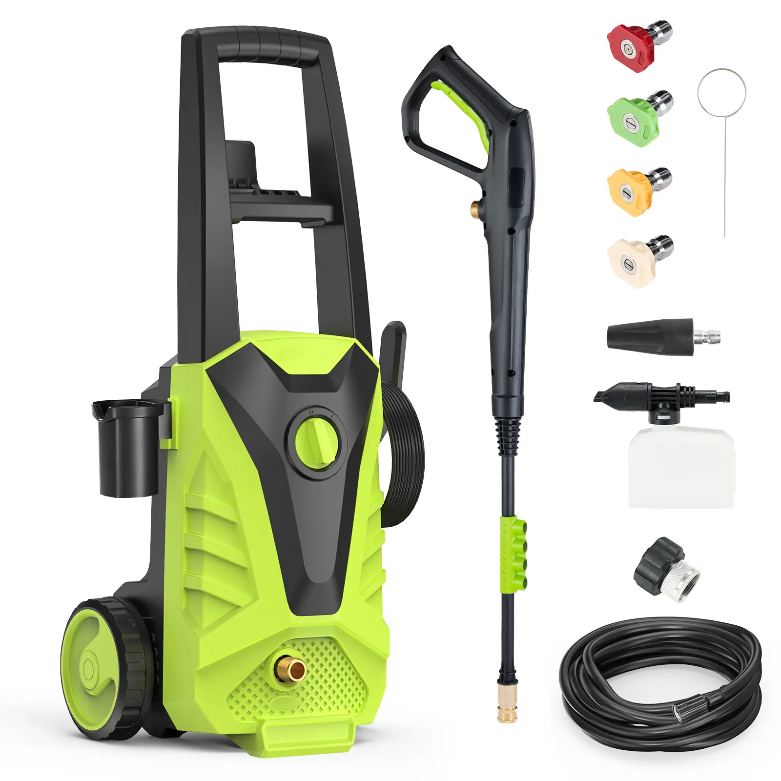 Powerful Electric Pressure Washer with 5 Quick Connect Nozzles & Foam Cannon 2.0 GPM Water Flow for Fences Decks Patios Easy Installation & Storage
