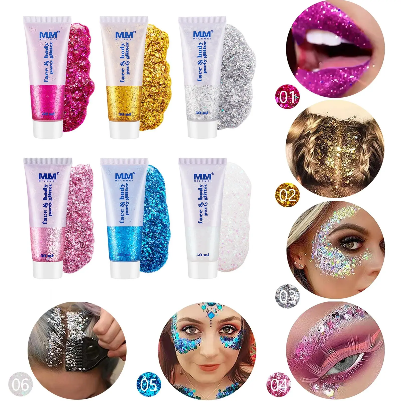 Face & Body Party Sparkly Glitter Jelly, Super Sparkly Shimmer, Lip Gloss Highlighter Eye Shadow, Stage Makeup, Shiny Face Body Shine, Perfect for Parties
