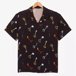 Kingdom Hearts Keyblades All-over Print Short-sleeve Hawaiian Shirt, Doodle Summer Beach Tropical Button Down Shirt, Casual Vacation Floral Shirts