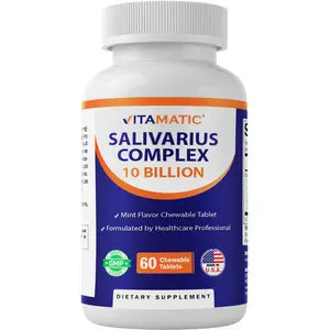 Vitamatic Salivarius Complex 10 Billion Chewable Mint Flavored Tablet - 60 Count - Oral Health Chewable Probiotics.