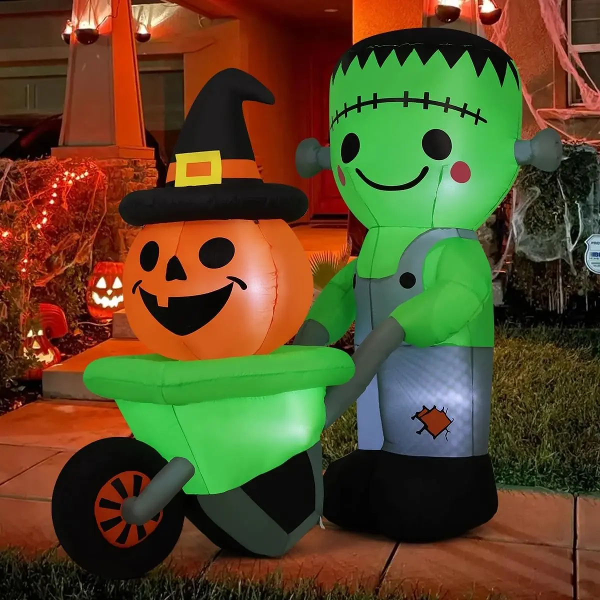 COMIN 6.1FT Halloween Inflatables Outdoor Decorations Frankenstein with Pumpkin Cart - Spooky Outdoor Decor,Blow Up with Built-in LED Lights for Halloween Party Indoor Yard Lawn Garden Patio Decor
