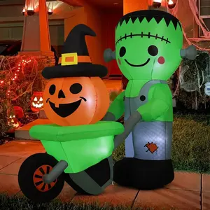 COMIN 6.1FT Halloween Inflatables Outdoor Decorations Frankenstein with Pumpkin Cart - Spooky Outdoor Decor,Blow Up with Built-in LED Lights for Halloween Party Indoor Yard Lawn Garden Patio Decor