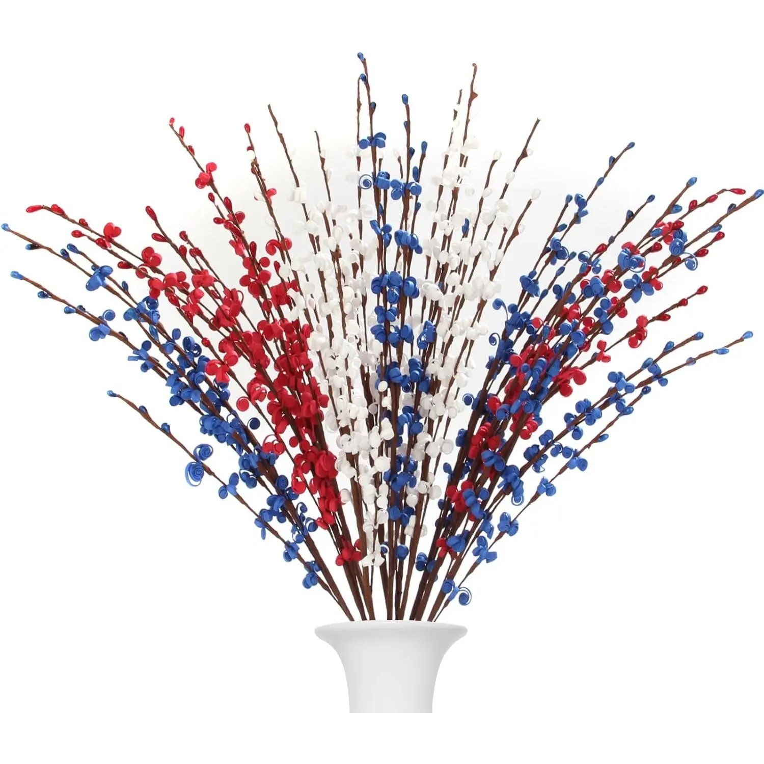 12Pcs Colorful Decorative Artificial Jasmine Flowers, 21.6in Fake Branches for Home, Valentine Party Decor, Red White Blue, Traditional