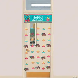 Happy Diwali Curtain Backdrop Banners Ornaments 99 x 195.5 cm Decorative Backdrop for Diwali Celebrations