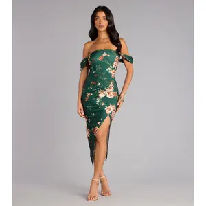 Floral Whispers Off-The-Shoulder Midi Dress