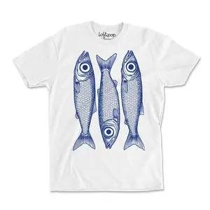 Sardines Crewneck Tshirt, Ocean Coastal Beach Graphic Tee, Designed and Printed in the USA by Loftipop