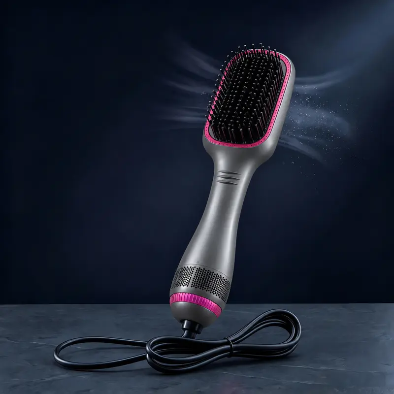 Women's 2-in-1 Negative Ion ABS Plastic Thermal Volumizing Round Brush Blow Dryer - US Plug Hair Tools, Thermal Brush Blowout Styling Tool