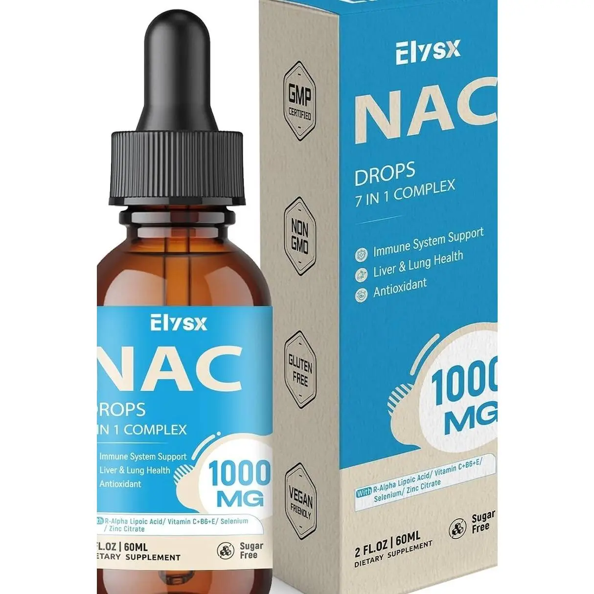 Liquid NAC Drops 1000MG, NAC Supplement N-Acetyl Cysteine with Alpha Lipoic Acid for Adults & Kids, Immune System & Antioxidant Support, Liver & Lung Health, Natural Lemon Flavor, Sugar Free, 2FL OZ