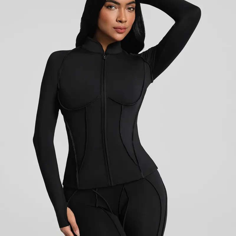 Astra Women's Black Zip-Up Jacket - Long Sleeve, Slim Fit, Versatile for Casual & Active Wear