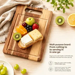 1pc  Multi-Use Wood Cutting Board, Perfect for Prep & Serving,Wood Cutting Board with Handle, Juice Groove & Easy Grip