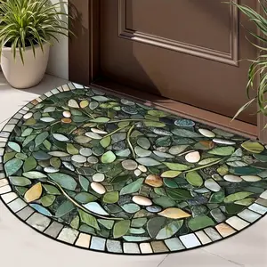 Floral Leaf Pebble Half-Round Door Mat, Soft Washable Carpet, Contemporary Home Decor Rug, Indoor Outdoor Use, Living Room Bedroom Hallway