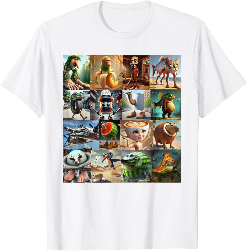 Brainrot Meme Italian For Men and Yout Women's Letter Print Solid Round Neck Tee, Regular Fit Casual Short Sleeve T-shirt, Summer Outfits, Women's Top, Daily Outdoor