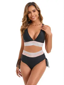 Women's Bikinis Sets, High Stretch Casual Fashion Adjustable Strap Top & Swim Bottom for Beach Holiday Vacation, Bikini Swimsuits for Women, Bikini Outfits, High Waisted Swimsuits, Bathing Suits, Colorblock Bikini, Tummy Control Bikini