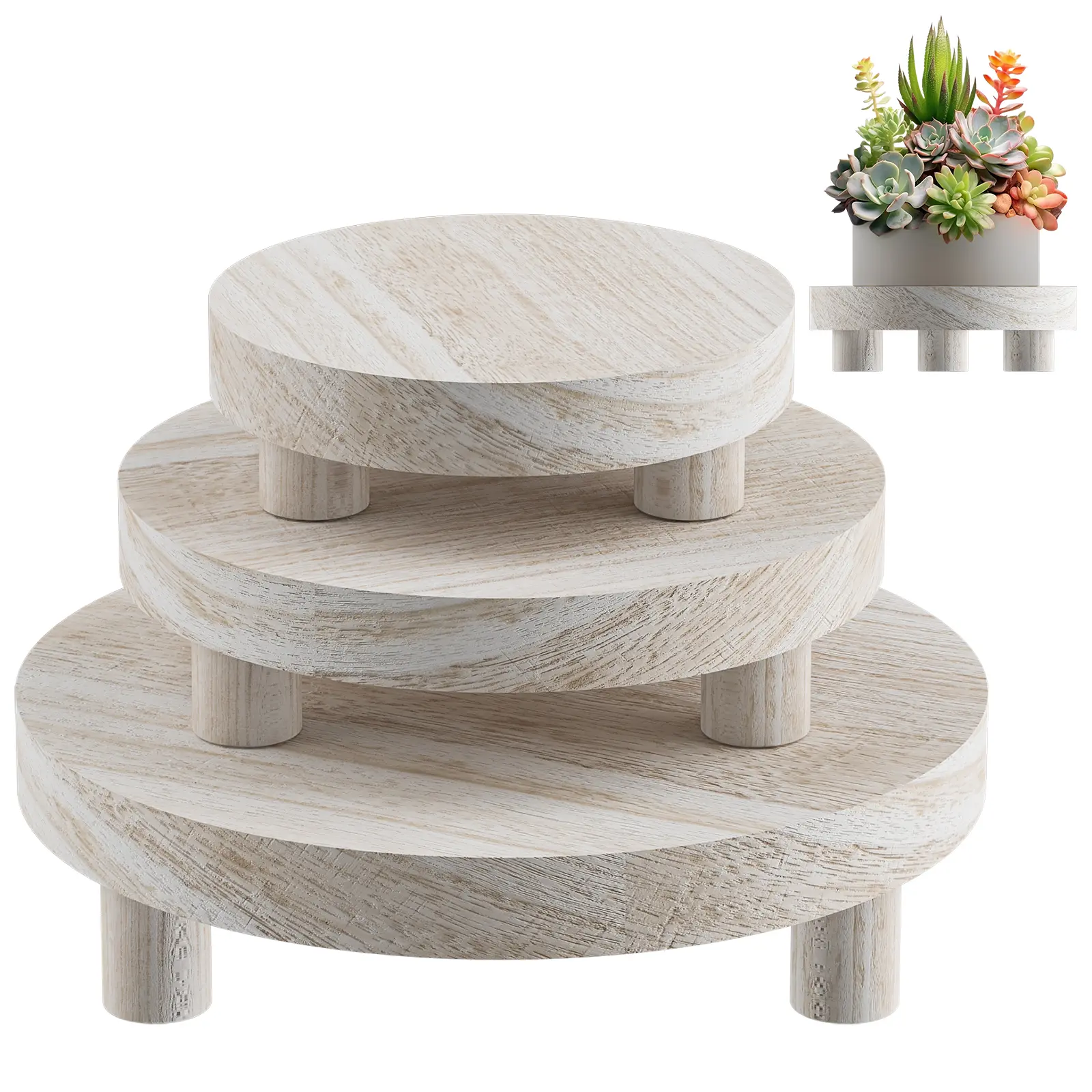3 Pcs wood riser, Round Wood Riser for Decor 6/8/10" Wooden Stool Display Stand Flower Pot Holder demi bottles Organiser Racks