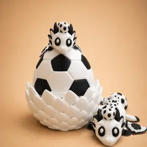 Soccer Dragon Egg Figurine – Sports Ball Inspired Decor with Dual Dragons Inside, Unique Display Piece for Desk, Shelf & Room Setup, Collectible for Soccer Fans