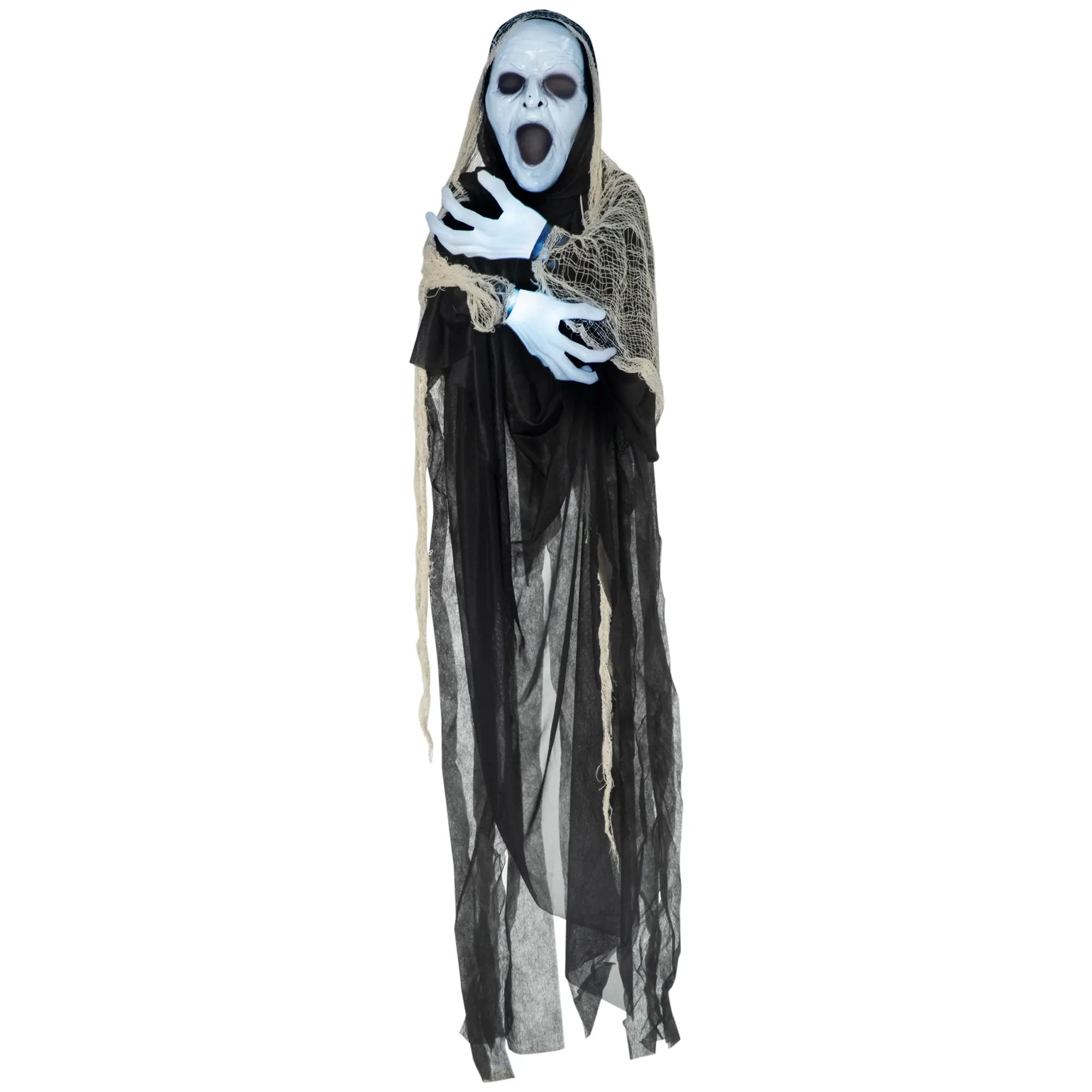 Outsunny Outdoor Halloween Decorations Ghost Stretching Out Arms Animated Prop with Sound and Motion Activated Light Up Hands, Spooky Scream