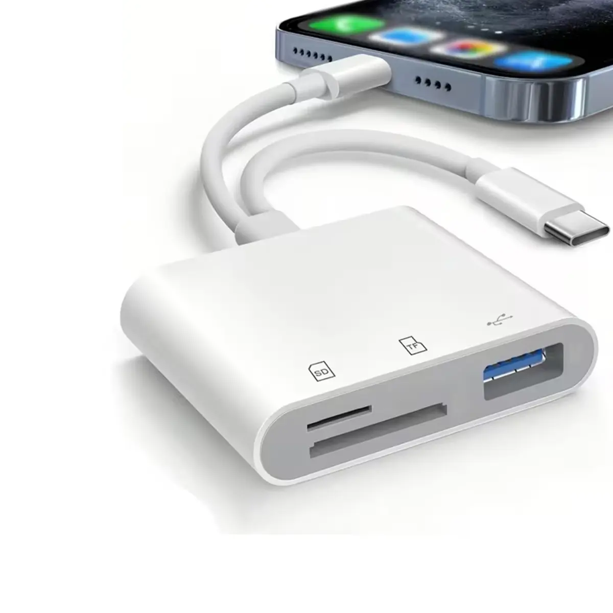 3 in 1 SD Card Reader for iPhone, USB C & Lightning Memory Card Adapter with USB Port, Camera Photo Transfer for iPad, MacBook, Photographers & Content Creators